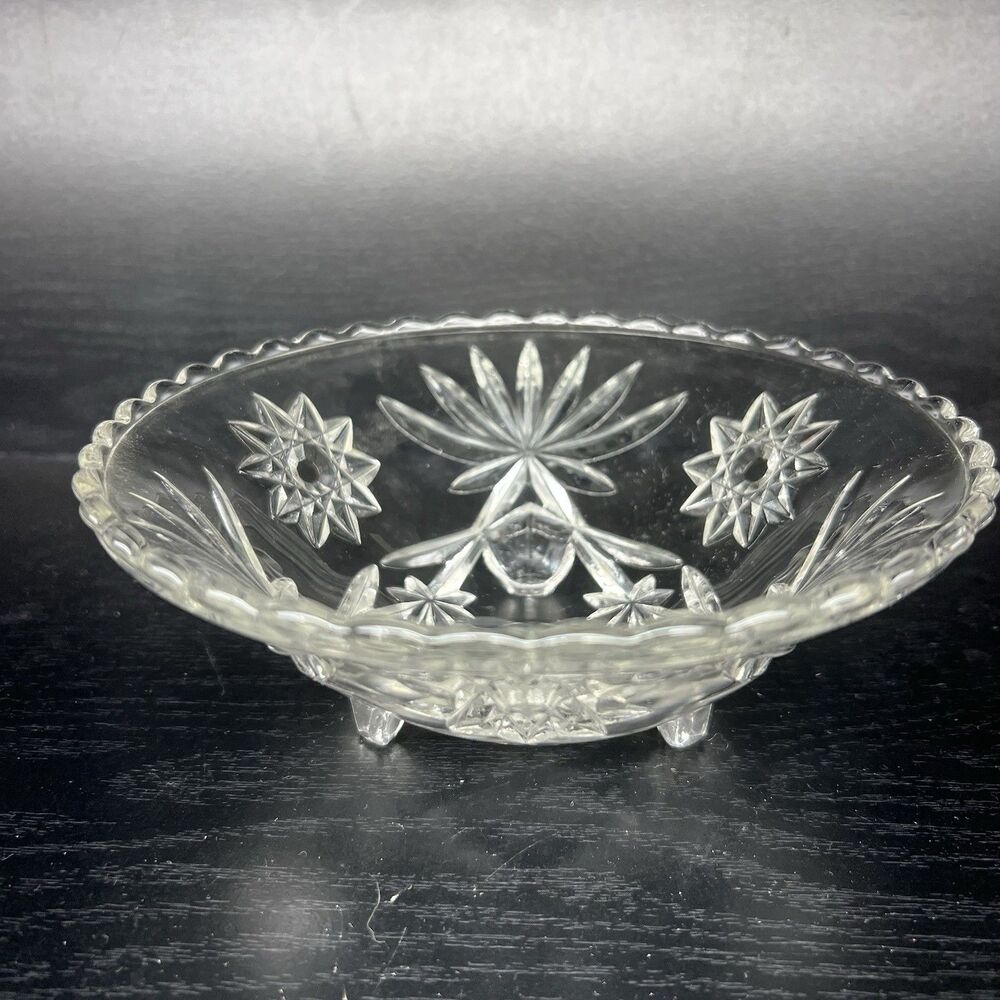 Anchor Hocking Early American Prescut 3 Footed 6” Candy Dish Bowl Vintage 1960s